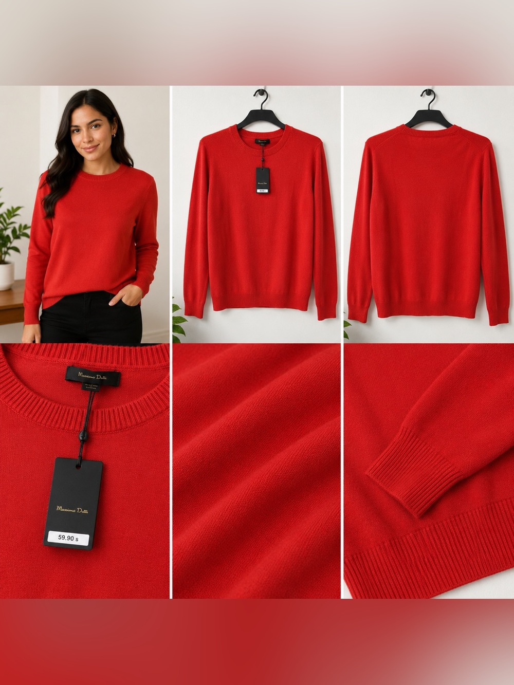 Massimo Dutti Bright Red Crewneck Sweater